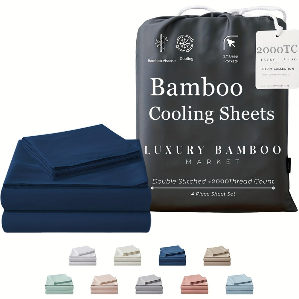 Bamboo Blend Bed Sheet Set – 4-Piece Cooling Deep-Pocket Bedding – main product view