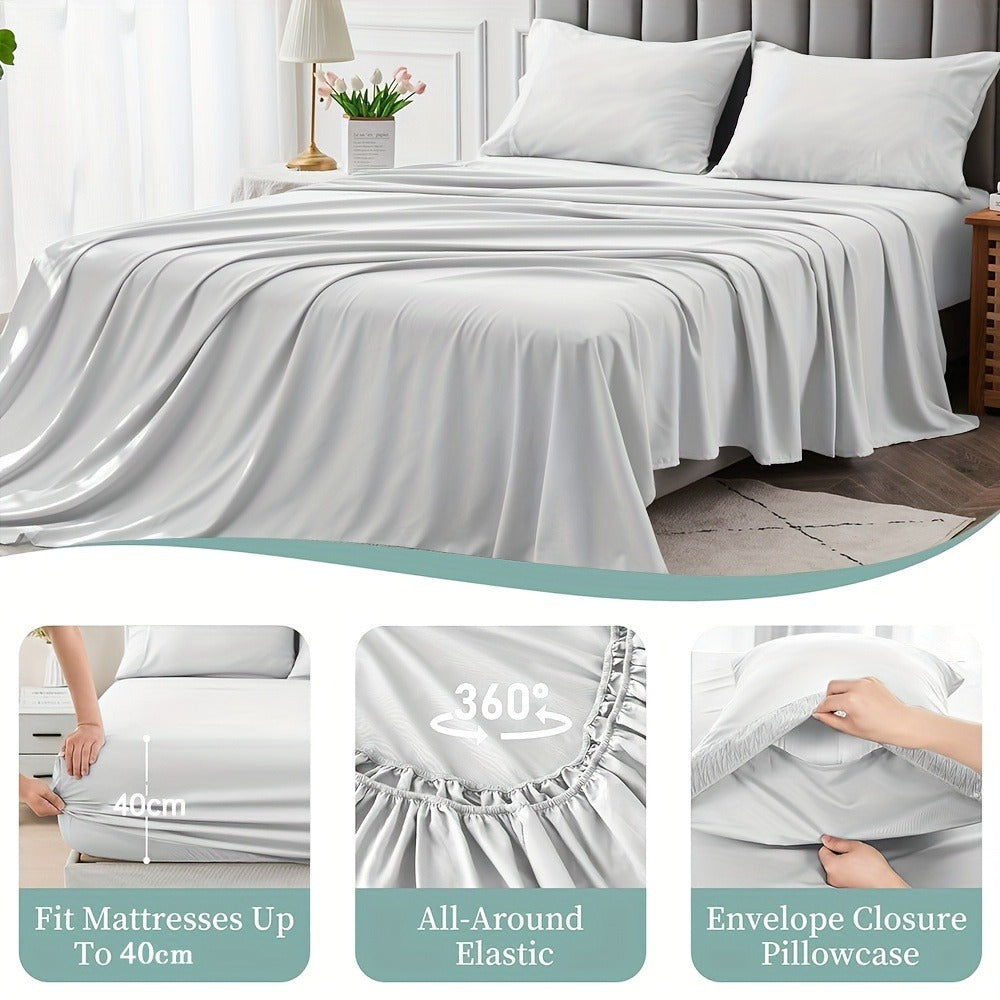 Bamboo Blend Bed Sheet Set – 4-Piece Deep-Pocket Bedding – close-up product details