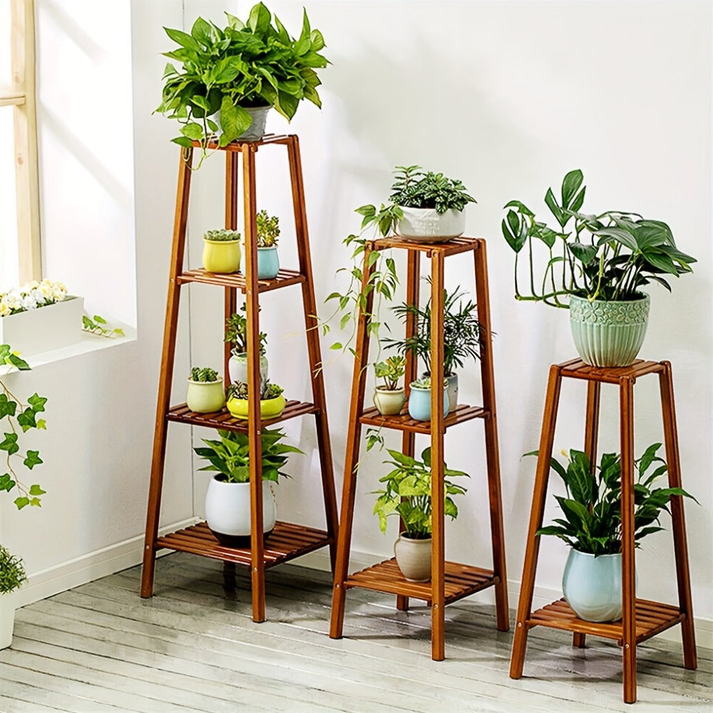Bamboo Plant Stand – Patio Balcony Display & Outdoor Garden Use – product detail angle