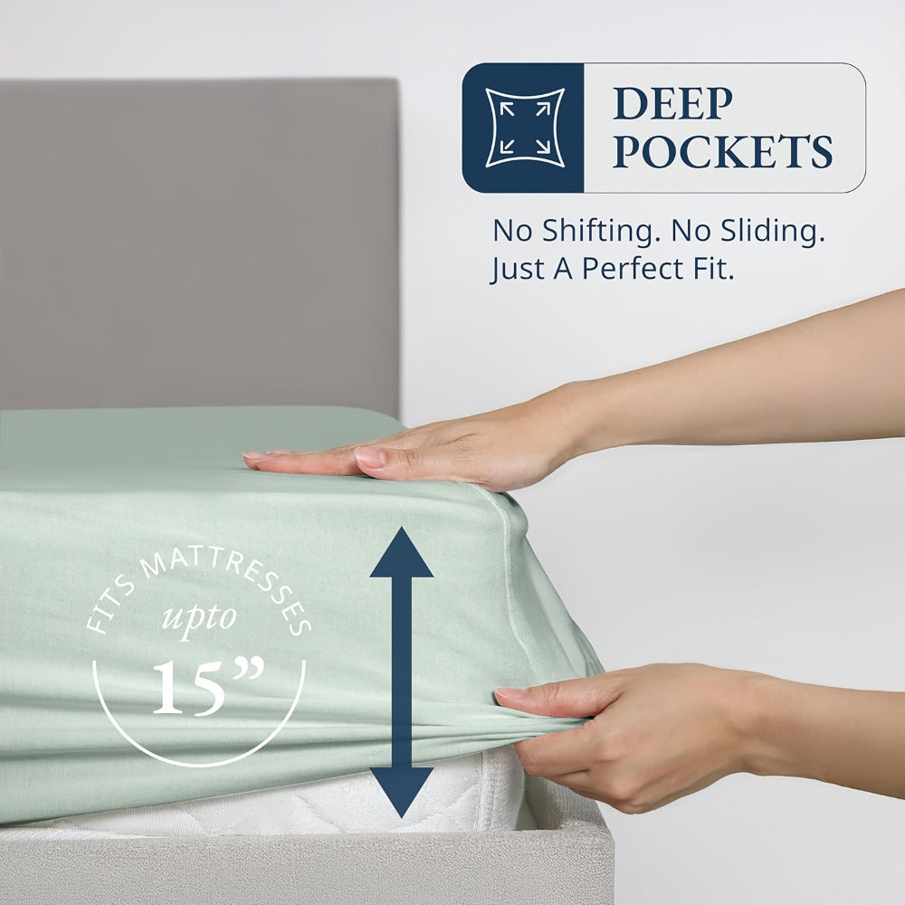 Bamboo Viscose Fitted Sheet – 40.64cm Deep Pocket – close-up product details