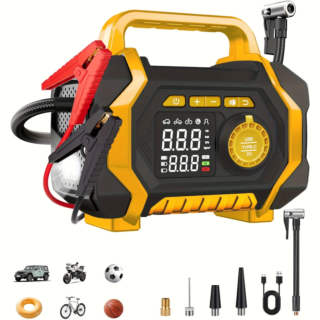 Jump Starter with Air Compressor, 7000A Portable Car Battery Jump Starter (10L Gas/8.5L Diesel), Battery Charger Booster, 150PSI Auto-Shutoff Tire Inflator, Portable Jumper Cables, LED Light, High-Capacity Power Bank