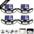 1/2/4pcs Solar Outdoor Lights, 74Leds 2000LM Motion Detector Outdoor Lights Solar Powered Lights, 3 Heads Security Flood Lights, 270° Wide Angle Wall Lights for Patio, Yard, And Walkway