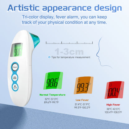 Puzxo 3-in-1 Thermometer: Non-contact Forehead/ear/surface Temperature Measurement, 1-second Precise Readings, LCD Display with Memory Storage, Four-colour Alert System, Dual-purpose for Home And Clinical Use, Batteries Included.