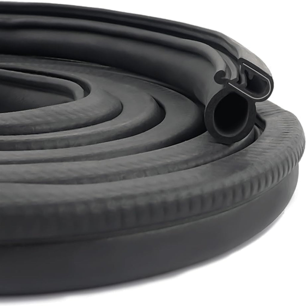 10M Rubber Edge Trim, Car Door Rubber Seal Strip Trim Seal with Side Bulb for Camper Car Bus Boat RV Truck Doors Automotive Car Weather Striping, 5M/ Roll