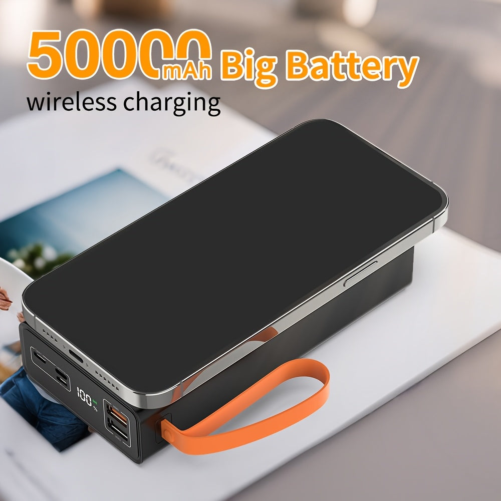 High-Capacity 50000Mah Magnetic Power Bank That Can Charge Several Devices at Once, Featuring a Charging Cable, LED Display, Light, Hand Strap, And Magnetic Attraction, with 22.5W Fast Charging Capability