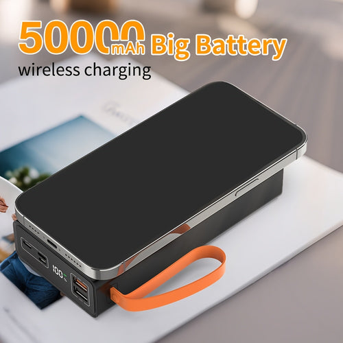 High-Capacity 50000Mah Magnetic Power Bank That Can Charge Several Devices at Once, Featuring a Charging Cable, LED Display, Light, Hand Strap, And Magnetic Attraction, with 22.5W Fast Charging Capability