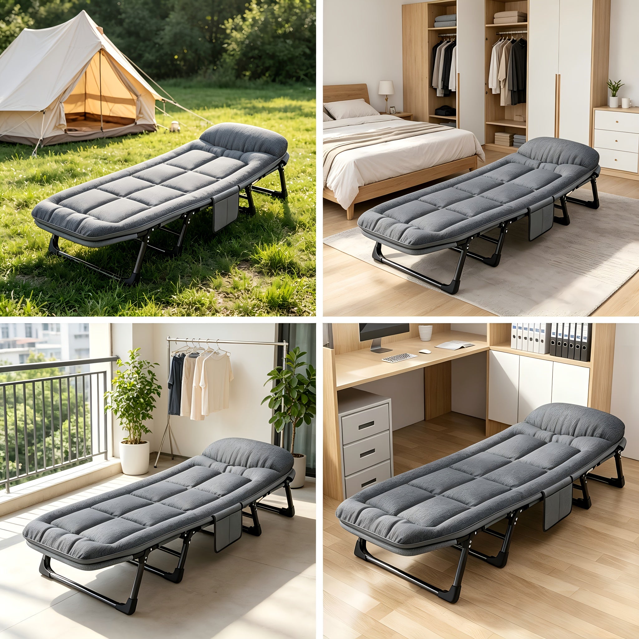 Portable Folding Bed Camping Cot with Thick Comfort Mattress 6 Adjustable Positions Heavy Duty Strong Frame Lightweight Foldable Easy Carry for Travel Camping Guest Home Office All Seasons Local Warehouse Fast Dispatch Practical Thoughtful Gift