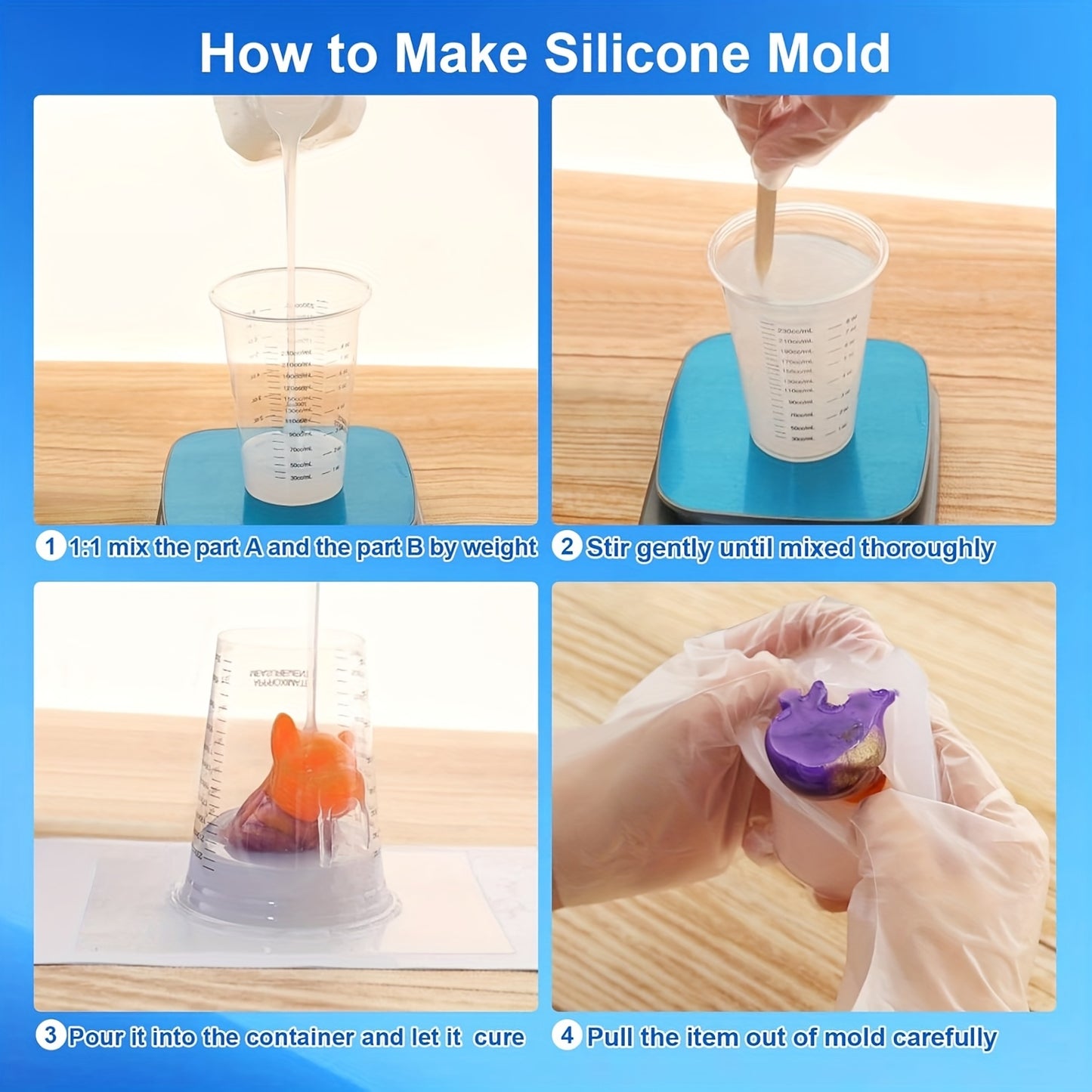 2kg/4.4lb Liquid Silicone Mold Making Kit with 10A Hardness - Flexible & DIY Molds, 1:1 Mix Ratio for 3D Resin, Candle & Soap Crafting - for Formulations, Demolding (for Beginners & Professionals) -