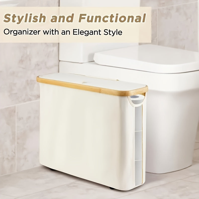 Toilet Paper Storage Basket, Papers Container with Bamboo Lid, Medium Toilets Holder for Up to 12 Rolls, Toilet Paper Storage Cabinet for Bathroom, Multi-Functional Collapsible Storage Basket, Toilet Paper Storage Containers