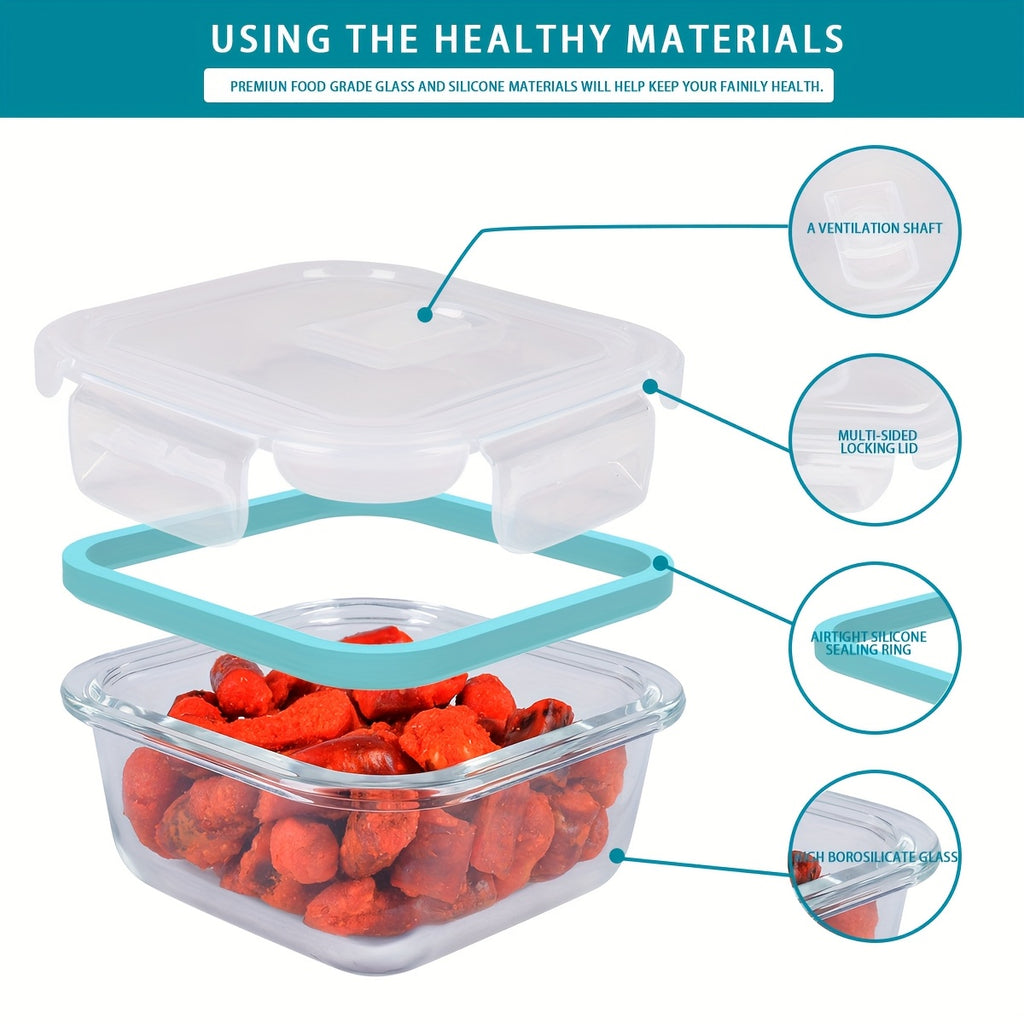 12pack Glass Food Storage Containers, Airtight Glass Meal Prep Containers with Lids, BPA Free & Leak Proof Lunch Box Safe for Microwave, Freezer, Dishwasher Kitchen Storage