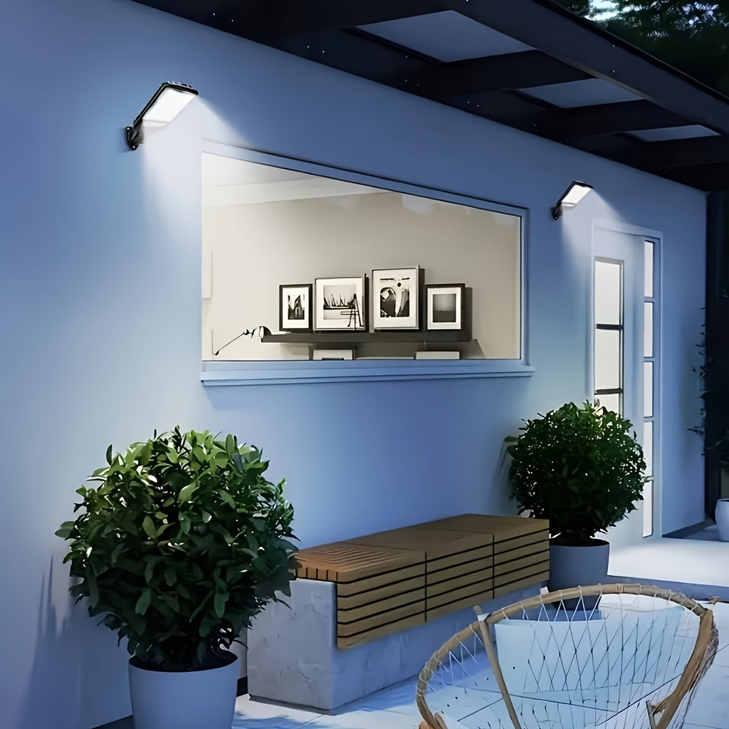 2 Pack Solar Ultra-Bright Wall Lamp, Featuring a 210° Wide-Angle Lighting Function, IP67, Suitable for Outdoor Solar Lamps in Parking Lots, Sidewalks And Alleys. It Has Sunrise/Sunset Sensing Function And Is Easy to Install