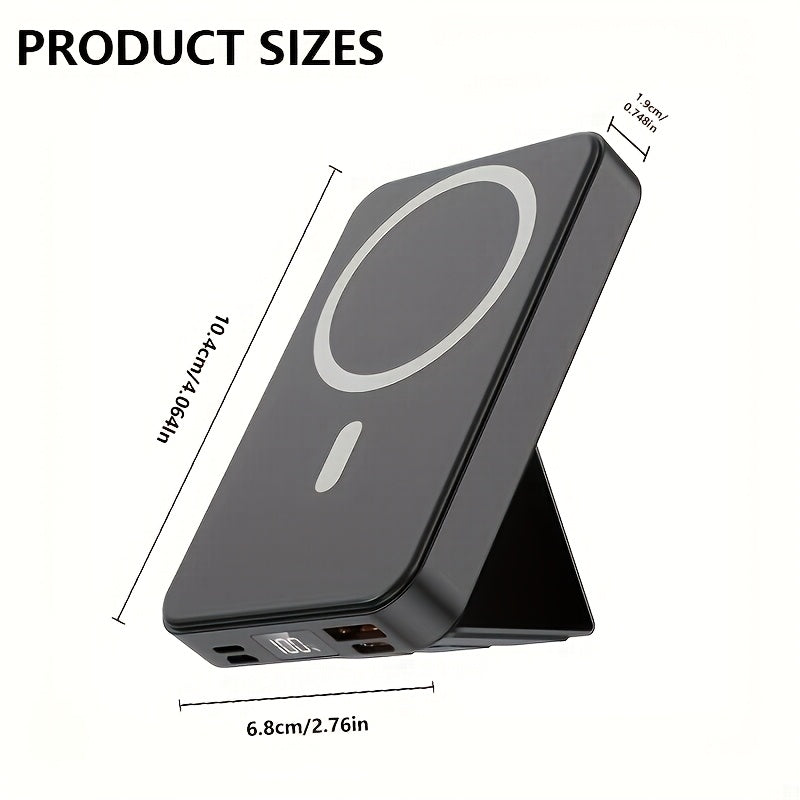 Wireless Portable Charger, Foldable Stand 10000Mah Magnetic Power Bank with Type-C Cable LED Display, 22.5W PD Fast Charging Lighting Mag-Safe Battery Pack for Iphone 15/14/13/12/Pro/Pro Max/Samsung Android