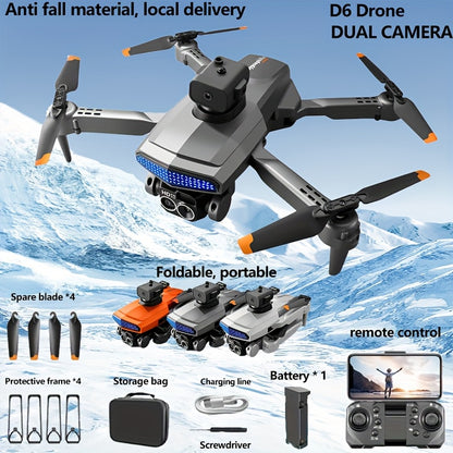 New D6 Air Drone Dual Camera Optical Flow Localization 540° Intelligent Obstacle Avoidance WIFI FPV Headless Mode RC Foldable Quadcopter (with Battery)