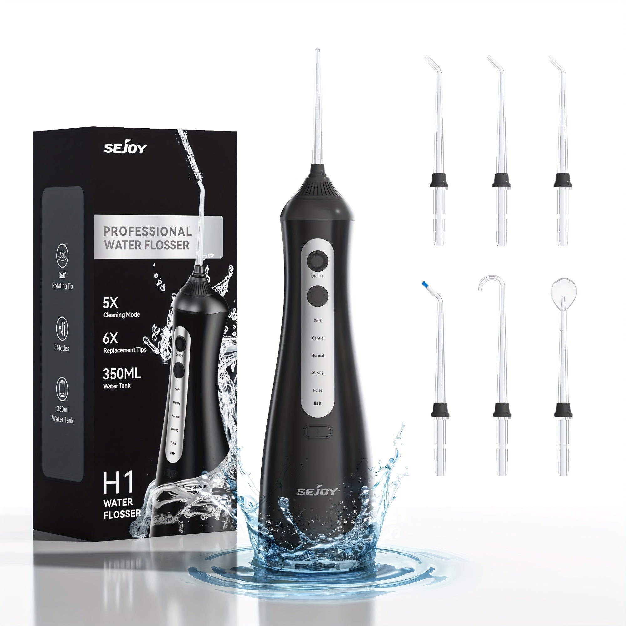 Water Flosser for Teeth Cleaning And Flossing, 5 Modes Rechargeable Cordless Oral Irrigator 350Ml Water Tank Teeth Cleaner, Portable Electric Dental Flossers for Home And Travel, Black/White