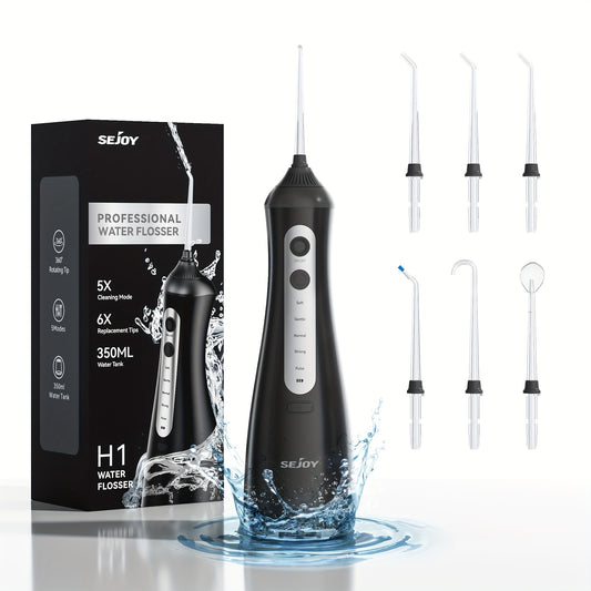 Water Flosser for Teeth Cleaning And Flossing, 5 Modes Rechargeable Cordless Oral Irrigator 350Ml Water Tank Teeth Cleaner, Portable Electric Dental Flossers for Home And Travel, Black/White