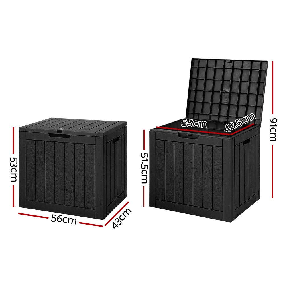 Black 118L Lockable Outdoor Storage Box - garden tools, toys and – close-up product details