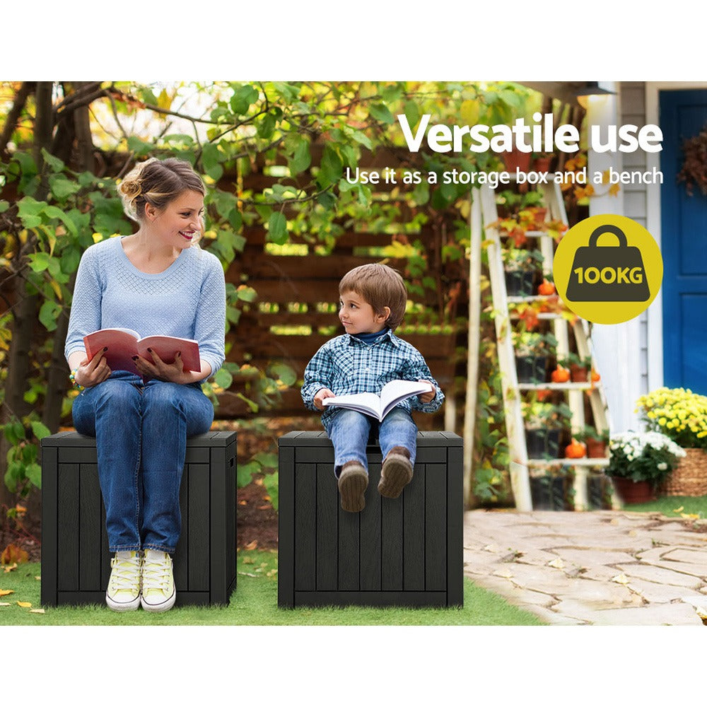 Black 118L Lockable Outdoor Storage Box - garden tools, toys and – feature reference