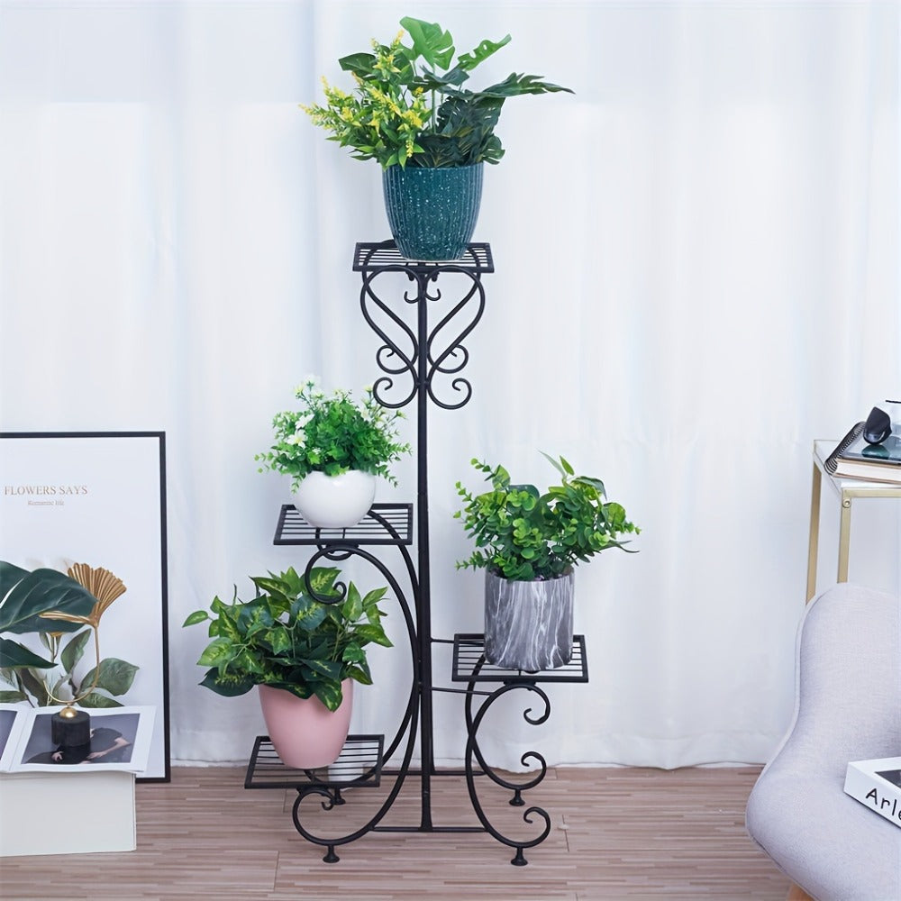 Black Metal Plant Stand - Outdoor Flower Pot Display Rack – alternate design view