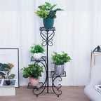 Black Metal Plant Stand - Outdoor Flower Pot Display Rack – alternate design view