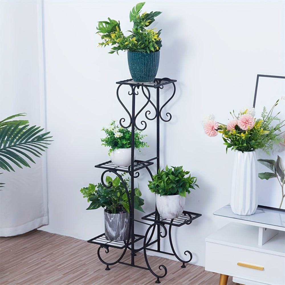 Black Metal Plant Stand - Outdoor Flower Pot Display Rack – alternate product view