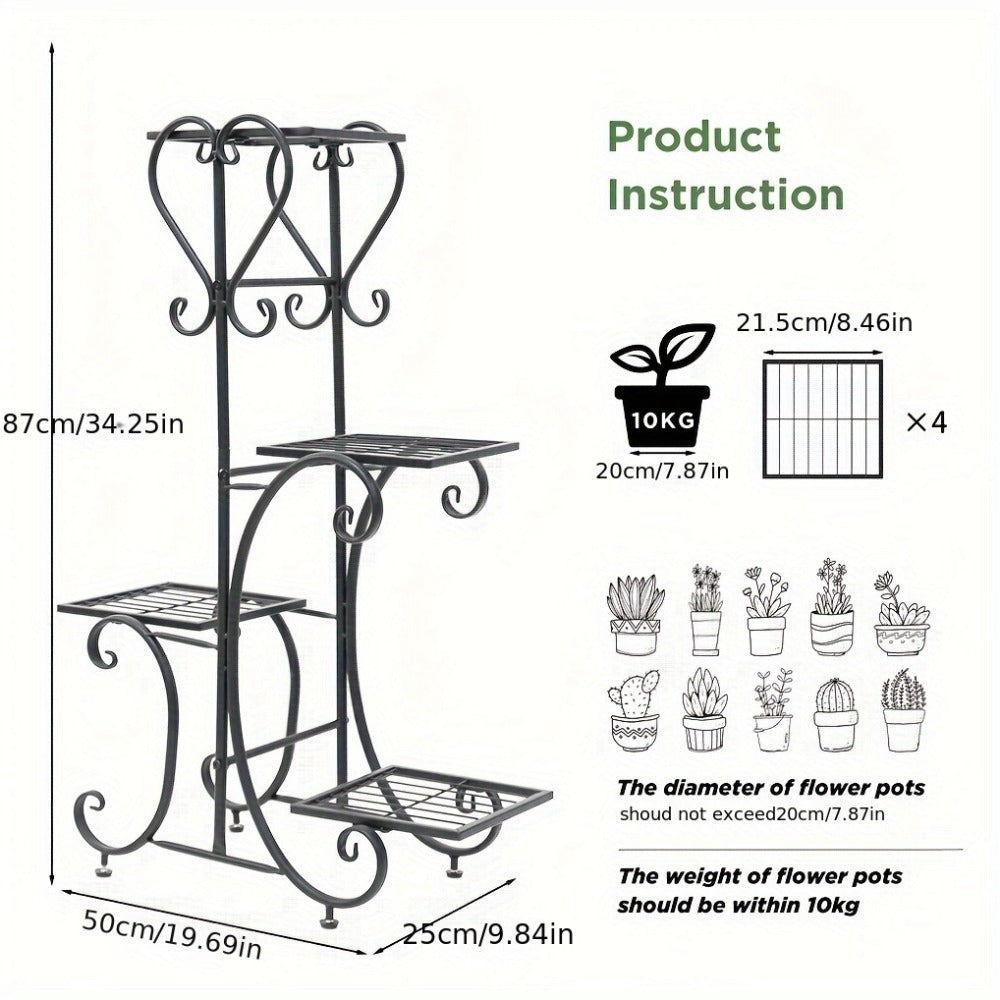 Black Metal Plant Stand - Outdoor Flower Pot Display Rack – design and construction details