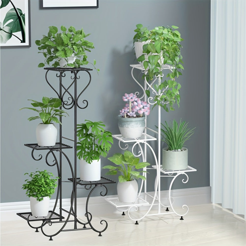 Black Metal Plant Stand - Outdoor Flower Pot Display Rack – main product view