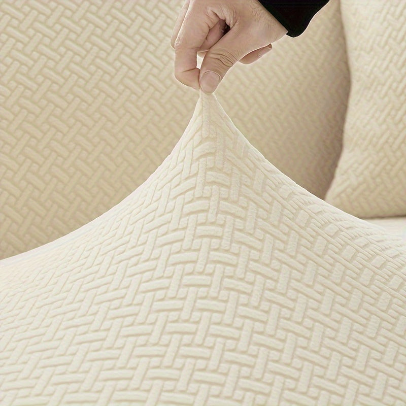 1pc Thick Elastic Jacquard Sofa Cover Solid Plain Slipcover Spandex Furniture Protector for Bedroom Office Living Room Home Decor - Easy to Clean, Pet-Friendly, And Durable
