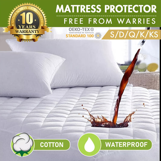 100% Waterproof Quilted Mattress Protector - Luxury Soft Comfort Waterproof Mattress Protector - Machine Washable, Breathable, Protection for Bedroom And Hotel