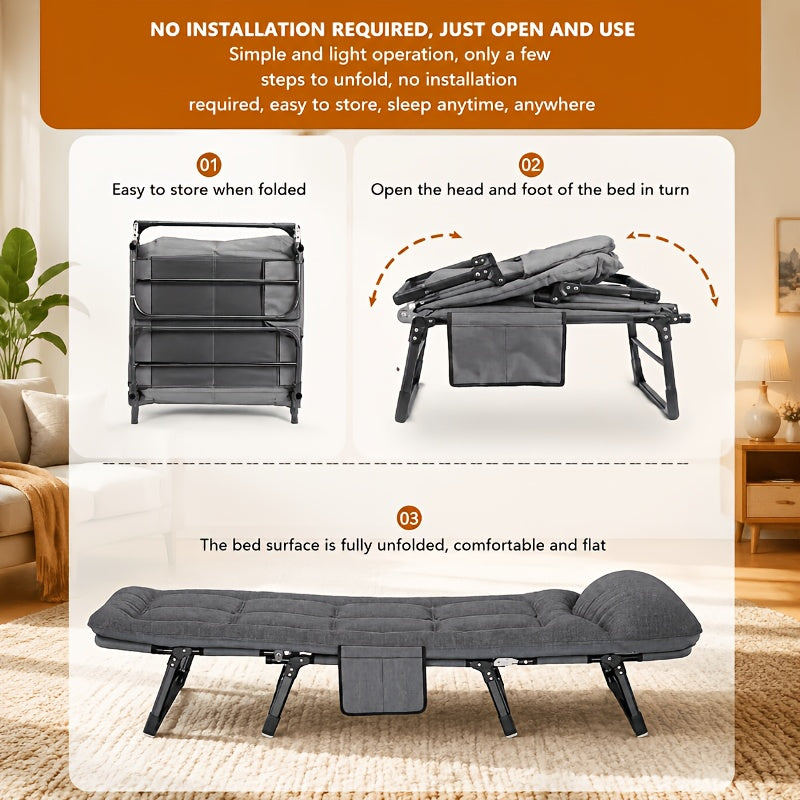 Portable Folding Bed Camping Cot with Thick Comfort Mattress 6 Adjustable Positions Heavy Duty Strong Frame Lightweight Foldable Easy Carry for Travel Camping Guest Home Office All Seasons Local Warehouse Fast Dispatch Practical Thoughtful Gift