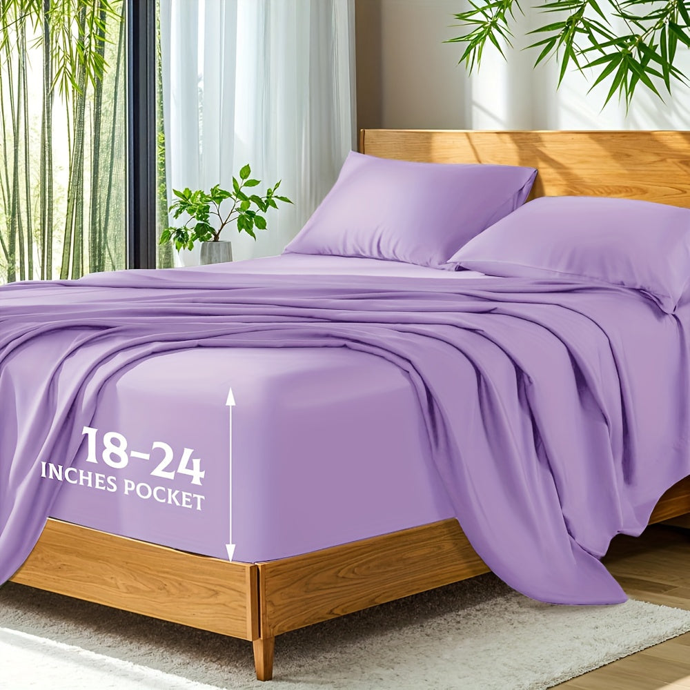 Ultra Soft Bed Sheets Set, Breathable for Spring & Summer, Deep Pocket 18-24in, Shrink-Resistant Cooling Bedding for Hot Sleepers, Queen/King/Double/Single/King Single Sizes, Ideal Gift for Halloween, Christmas, New Year & Holiday Season