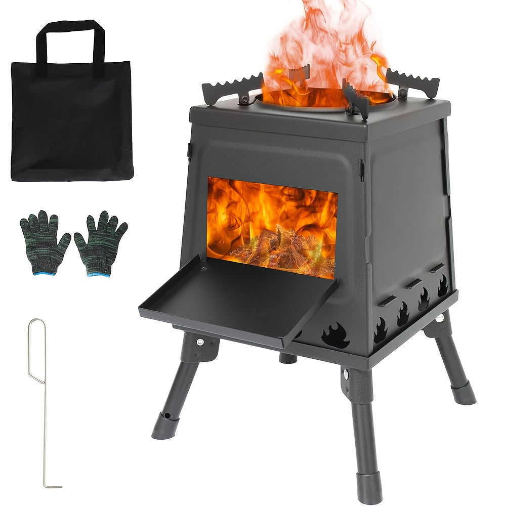Portable Folding Firewood Stove for Outdoor Camping, Barbecue Campfire Wood Stove, Self-Driving Picnic Grill Tools, Portable Rocket Stove, Multifunctional Folding Stove for Picnic BBQ Camping