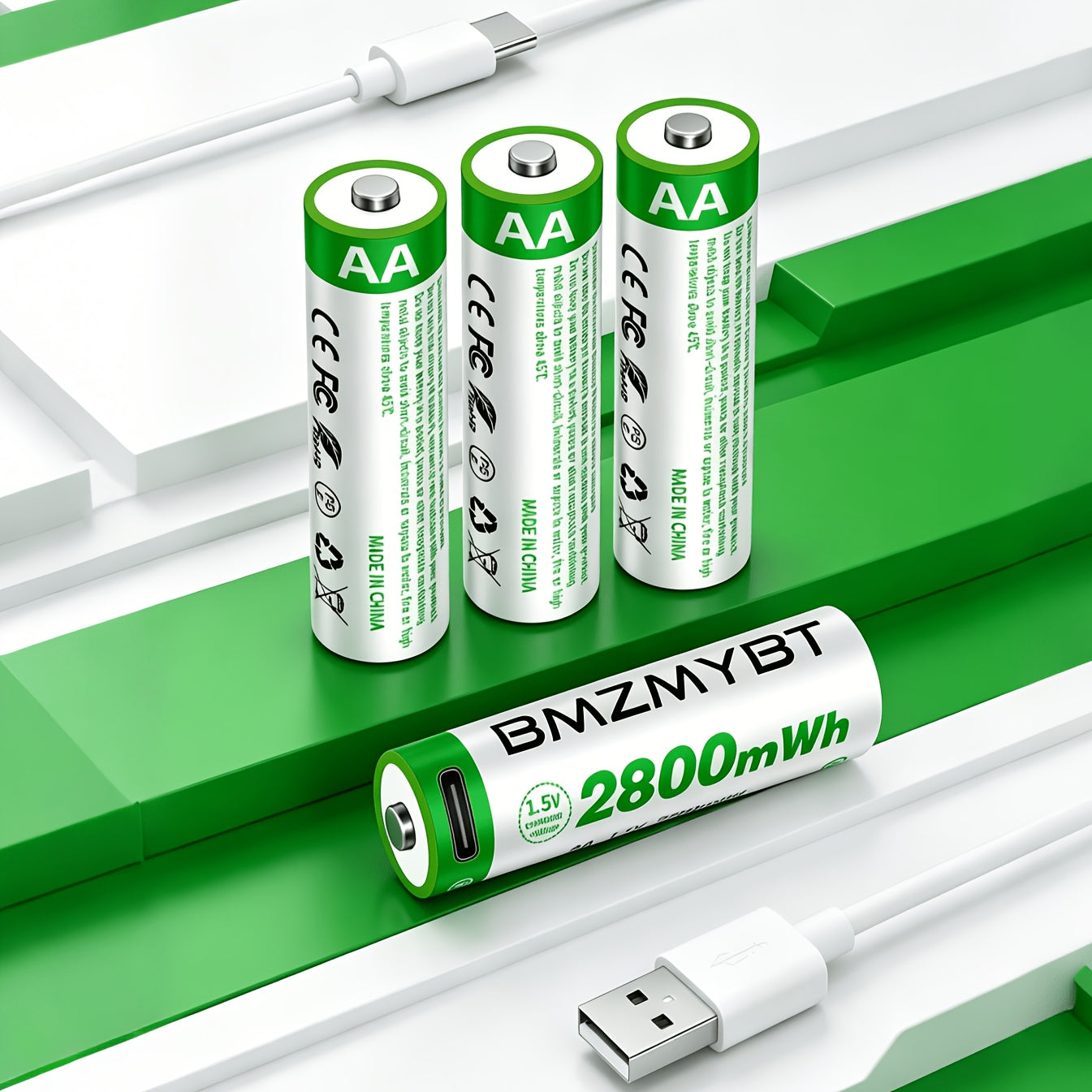 4pcs AA Batteries USB-C Fast Charging, High Capacity 1867mAh (2800mWh), 1.5V Lithium-Ion Rechargeable Batteries with Fast Charge in 1.5 Hours, Long-Lasting 1200+ Cycles - Compatible with TV Remotes, Pet Trackers, Thermometers, Remotes, Low-Power Devices -