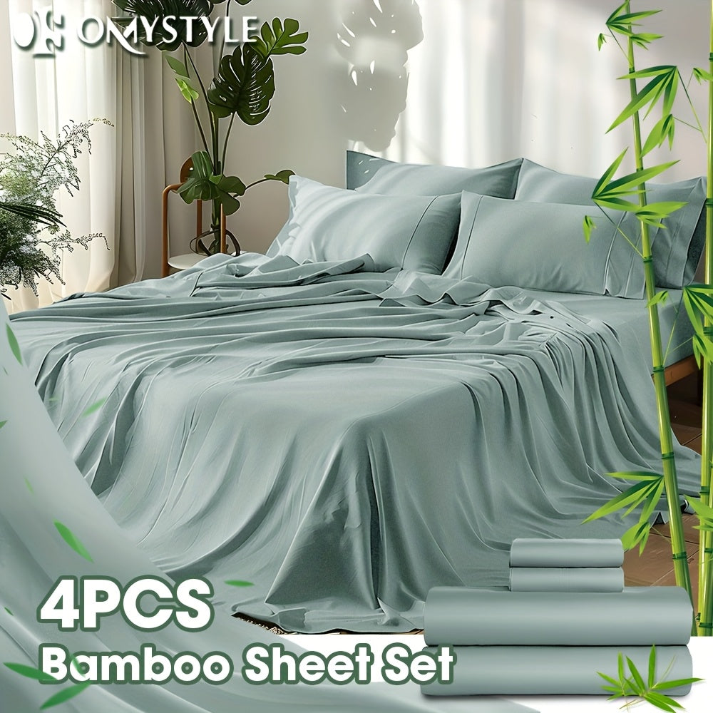 Luxurious 4pcs Bamboo Bed Sheets Set -Queen Size 2000 Thread Count, Premium Fitted Sheet Set, Breathable & Cooling Flat Sheet And Pillow Cases, Deep Pocket for All Seasons
