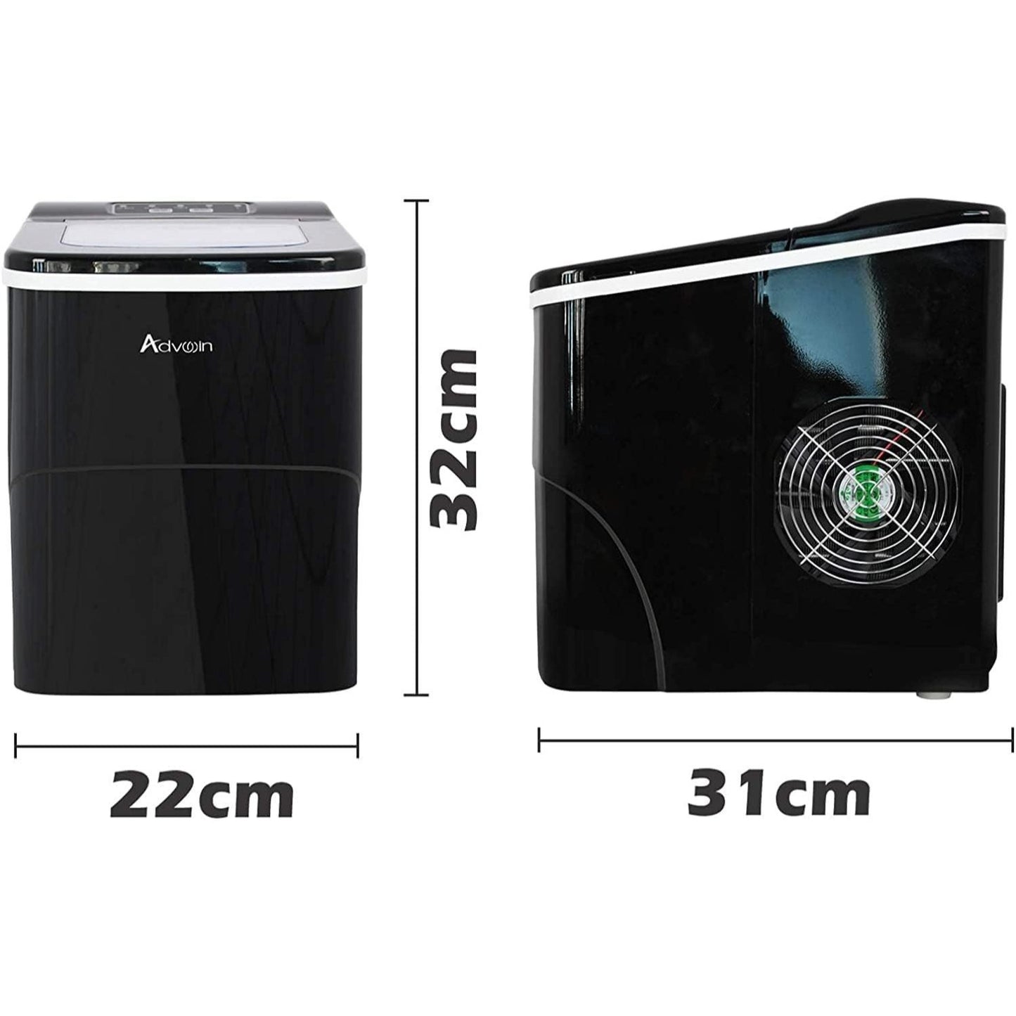 Advwin Countertop Ice Maker Machine, Portable Bullet Ice Maker with Self Cleaning, 7 Ice Cubes in 6-8 Mins, 2 Ice Sizes, Ice Machine for Home Kitchen Office Bar
