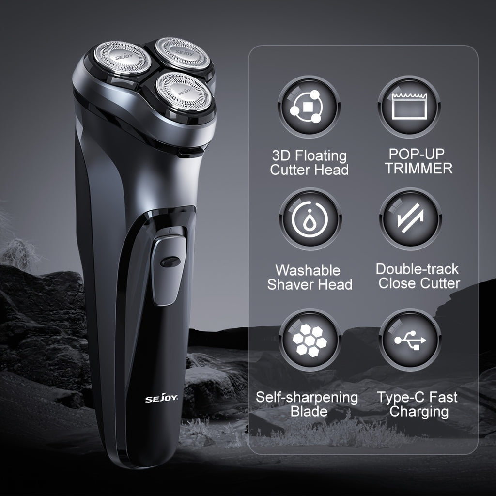 Blade Head Sold Separately Electric Razor for Men, SEJOY Electric Shaver for Men Face, Rechargeable Wet Dry Shaver with Pop Up Trimmer, 1 Hour Fast Charging, 3D Floating Head, LCD Power Indicator