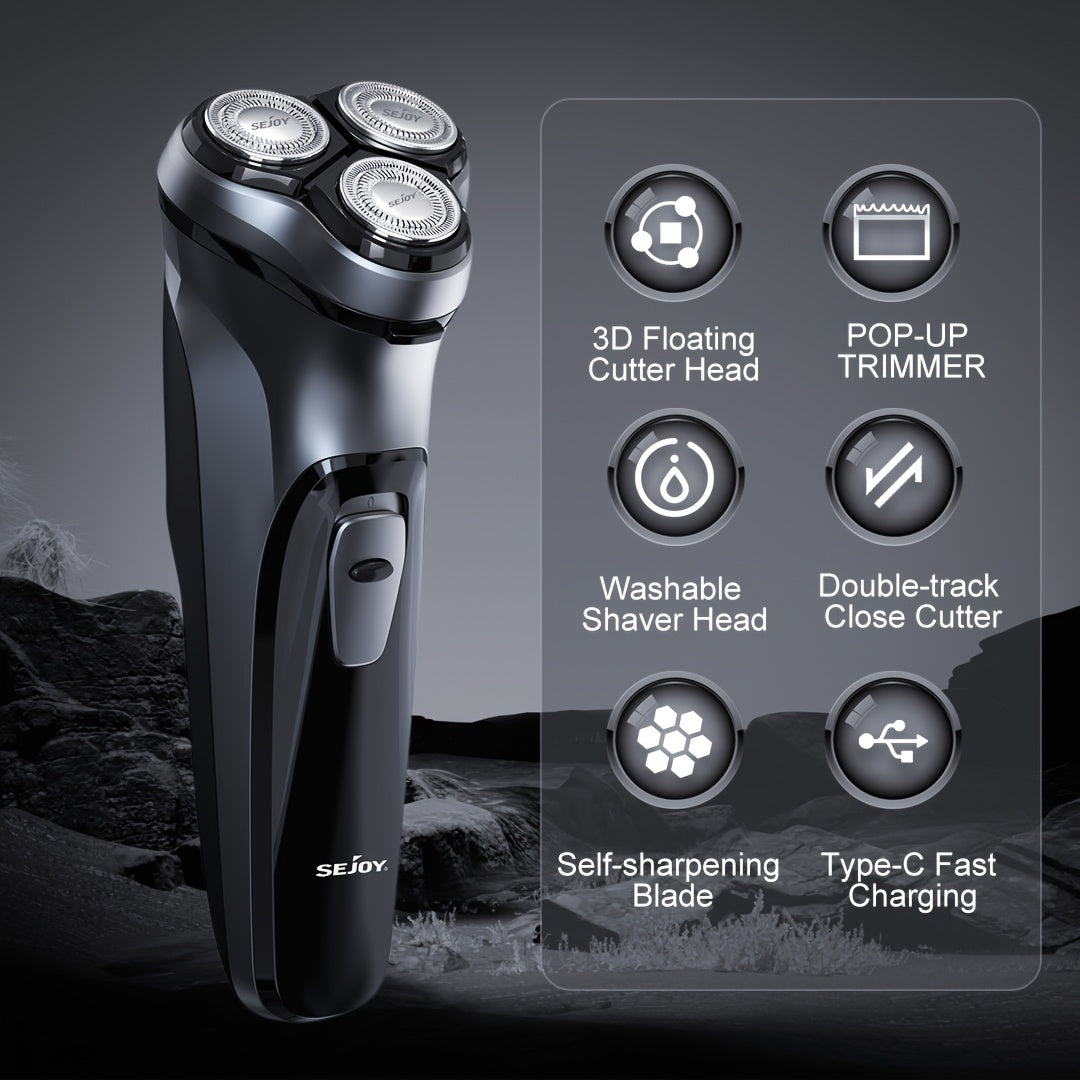 Blade Head Sold Separately Electric Razor for Men, SEJOY Electric Shaver for Men Face, Rechargeable Wet Dry Shaver with Pop Up Trimmer, 1 Hour Fast Charging, 3D Floating Head, LCD Power Indicator