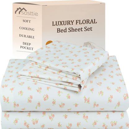 4pcs Floral Queen Size Bed Sheet Set, Cooling Extra Deep Pocket Queen Bed Sheet Set, Kids Sheets And Pillowcase Set, Queen Size Bedding Sets