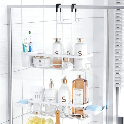 Over the Door Shower Caddy Hanging: Black Rustproof Shower Organizer Over the Door - No Drilling Bathroom Rack for Inside, Shower Caddies