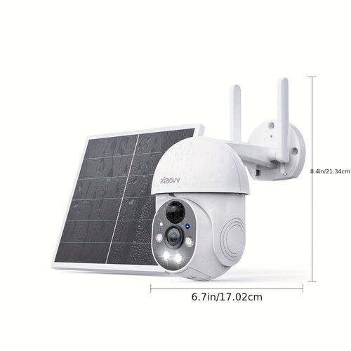 XIAOVV 2K 1440P Solar Wireless Wifi Security CCTV Camera with Full Color Night Vision, 2-Way Audio, 360° PTZ, AI Human Detection, Sound And Light Alarm, Two-Way Audio, Local Sd/Cloud Storage