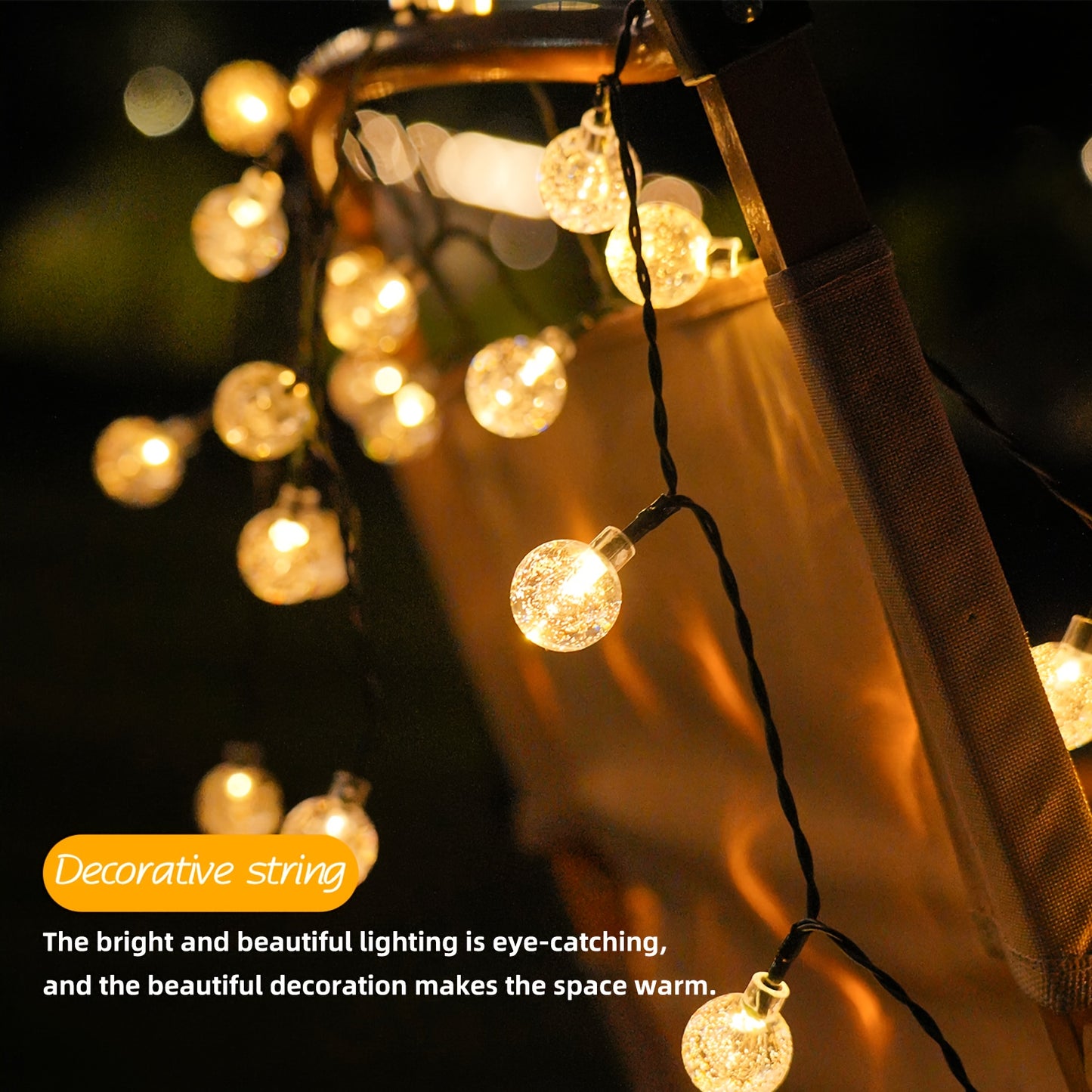 100/50/20 Intelligent Crystal Ball String Lights | Solar Powered, 8 Modes, LED Lights, Suitable for Courtyards, Camping, Weddings, Parties, Dances, Christmas Trees