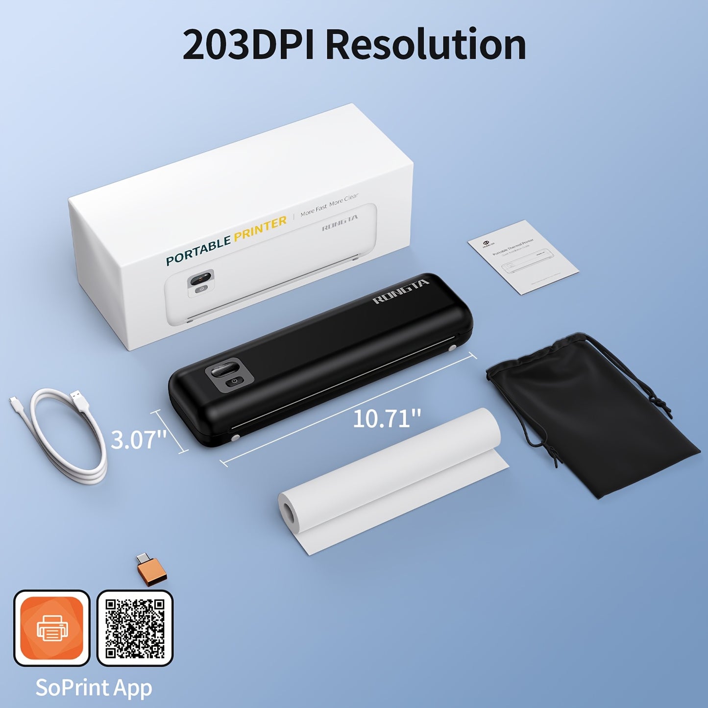 Rongta F82A Portable A4 Printer for Documents & Notes - Wireless Thermal Mobile Printer, Ink-Free Printing From Phone/Laptop, Ideal for Students, Home Office And Business Travel, Includes 1 Roll Of Paper