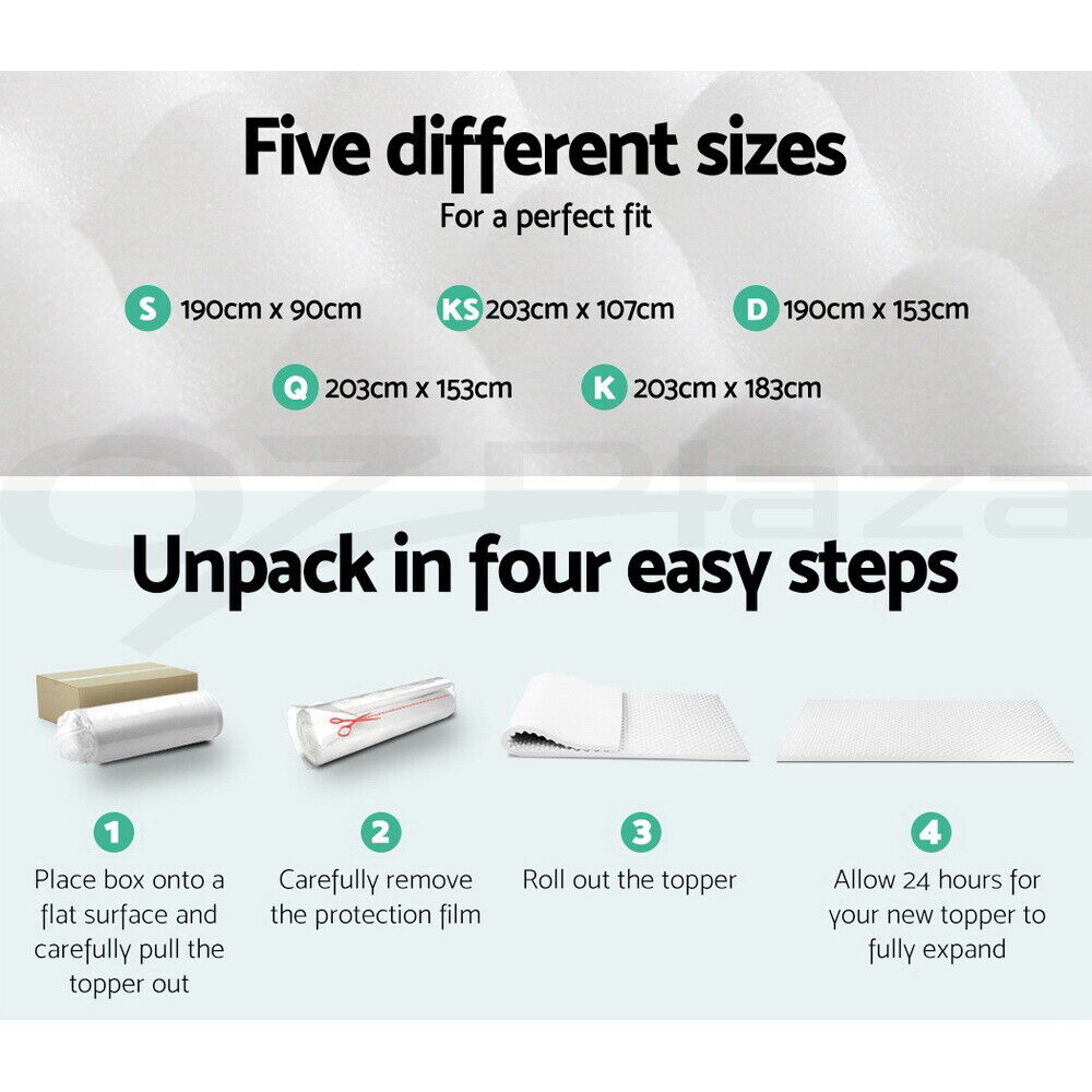 Giselle 5cm Mattress Topper, Bed Egg Crate Foam Mattresses Toppers Protector Cool Cover Sleeping Mat Home Bedroom, White All Size