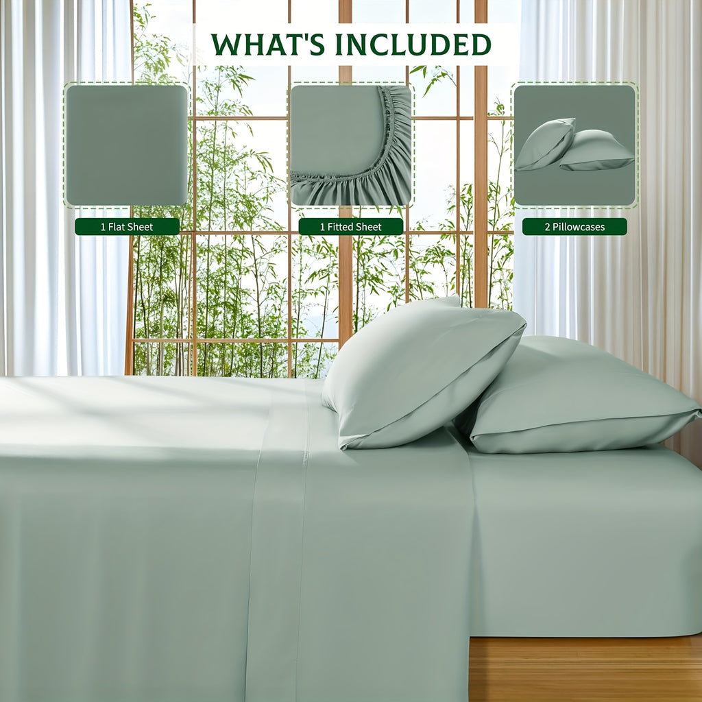 Bamboo Bed Sheets Set- Queen Size, Cooling Sheets And Pillowcases, Deep Pockets, Comfy Breathable & Cooling Fitted Sheets - Hotel Luxury Bed Sheets for Women And Men, Extra Soft & Wrinkle Free Sheet, for Bedroom, Guestroom, T/F/Q/K
