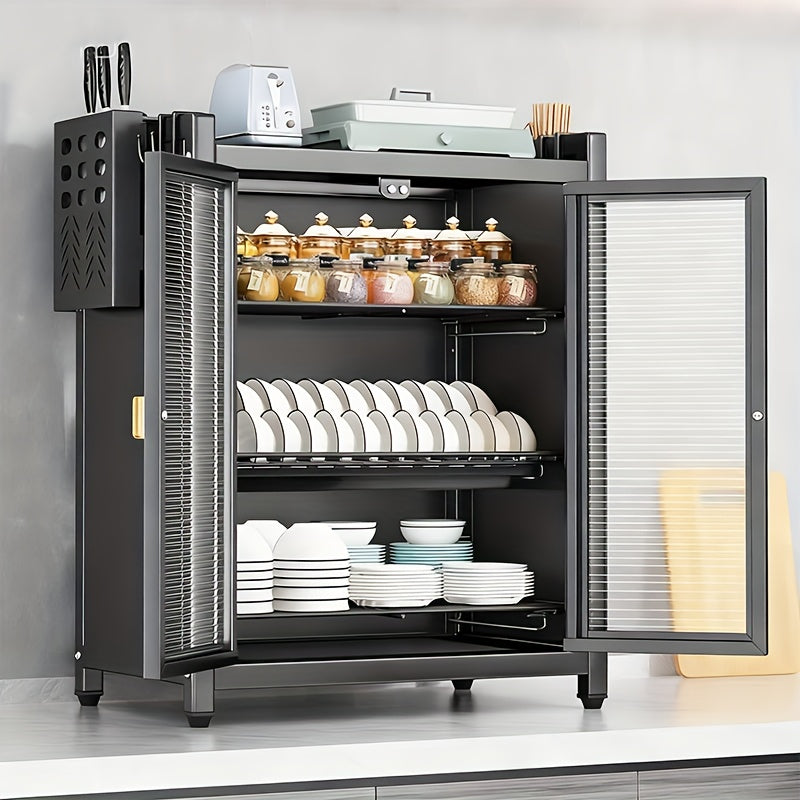 Kitchen Storage Cabinet, Multifunctional Storage Cabinet with Complete Accessories, Carbon Steel Rust Proof Surface, Sturdy Structure, Durable Material, Essential for Home Chefs, Suitable for Storing Kitchen Bottles, Utensils, Bowls, And Plates