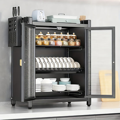Kitchen Storage Cabinet, Multifunctional Storage Cabinet with Complete Accessories, Carbon Steel Rust Proof Surface, Sturdy Structure, Durable Material, Essential for Home Chefs, Suitable for Storing Kitchen Bottles, Utensils, Bowls, And Plates