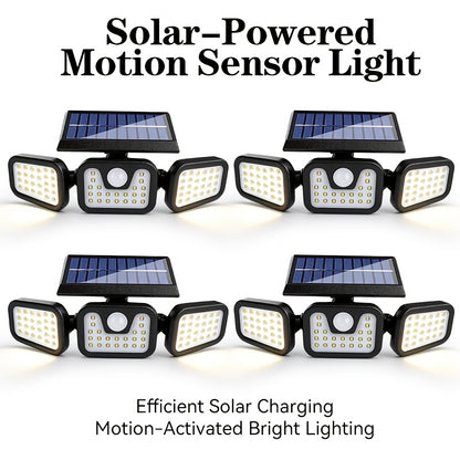 2/4pcs Solar Outdoor Light Three-Head Motion Sensor Wall Light, 74 LED Lights 270° Wide Angle Lighting 100M Lighting Range with 3 Modes, Suitable for Garden, Courtyard, Street, Garage, Terrace, Porch Lighting