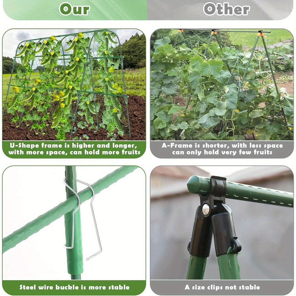 160.02 X 114.3 cm U-Shaped Garden Trellis for Climbing Plants, Outdoor Metal Detachable Arch Plant Support with Net for Vegetables, Cucumber Trellis for Raised Beds, Vegetable Garden Support | Ushaped Trellis | Durable Plastic Fram
