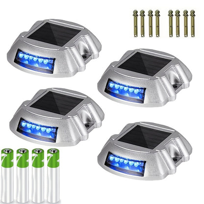 2/4/8pcs Solar Deck Lights | 12LED Driveway Lights, Solar Powered Dock Light, Outdoor IP68 Road Markers for Step, Sidewalk, Stair, Boat, Garden, Ground Pathway, Yard - Aluminum Material, Semi Flush Mount