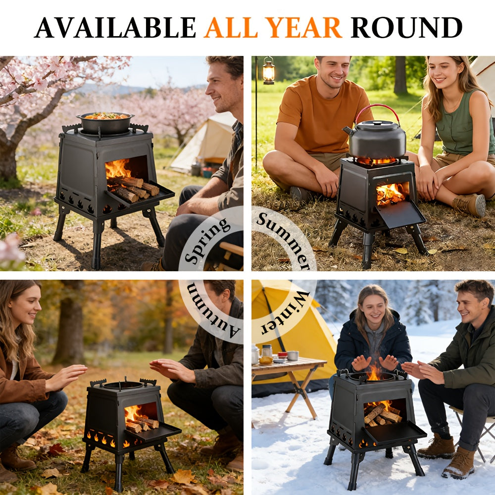 Portable Folding Camping Stove | Durable Powder Coated Plastic, Multi-Purpose for Outdoor Barbecue, Boiling Water, Cooking, No Lighter Device Included