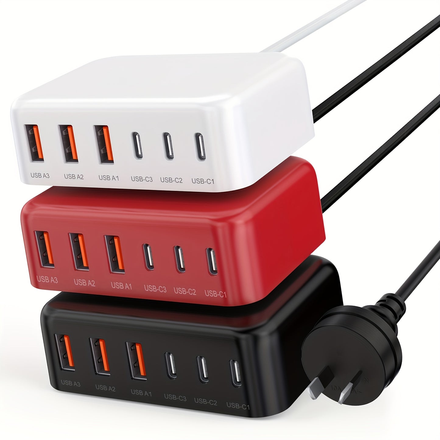 Cawhaw USB C Fast Charger 100W 6 Ports Multiple Charger With USB C And USB A Power Supply Charge Station For IPhone 17 16 15 14 13 12 11 Pro Max XS XR Samsung Cell Phones For IPad Halloween, Christmas Gifts - White/Red/Black